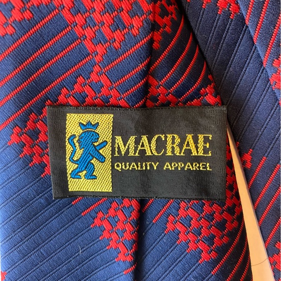Vintage Macrae red blue big plaid wide tie polyester - Picture 8 of 11